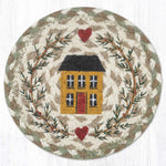 Earth Rugs House & Garland Round Coaster – Large 7" Primitive Country Table Protector