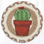Earth Rugs Cacti 3 Round Coaster – 7"x7" Braided Jute with Hand-Stenciled Succulent Trio for Desert, Boho, or Southwestern Decor