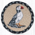 Earth Rugs Puffin Round Coaster – 7"x7" Braided Jute with Hand-Stenciled Puffin Design, Coastal Maine-Inspired Accent