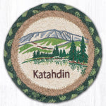 Earth Rugs Katahdin Round Coaster – 7"x7" Braided Jute with Mountain Scene, Rustic Nature-Inspired Table Accent