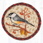 Earth Rugs Wildlife Chickadee Round Coaster – 7"x7" Braided Jute with Hand-Stenciled Chickadee, Rustic Nature-Inspired Design