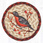 Earth Rugs Wildlife Robin Round Coaster – 7"x7" Braided Jute with Hand-Stenciled Robin, Rustic Nature-Inspired Design