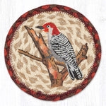 Earth Rugs Wildlife Woodpecker Round Coaster – 7"x7" Braided Jute with Hand-Stenciled Woodpecker, Rustic Nature-Inspired Design