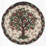 Earth Rugs Apple Tree Round Coaster – 7"x7" Braided Jute, Rustic Country Charm, Hand-Stenciled Design