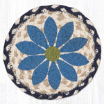 Earth Rugs Blue Graphic Flower Round Coaster – 7"x7" Braided Jute, Bold Floral Design, Modern Rustic Accent