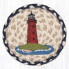 Nautical Red Lighthouse Coaster – Earth Rugs 7" Round Braided Jute Accent