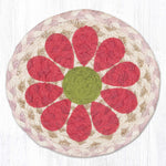 Earth Rugs Pink Graphic Flower Round Coaster – 7"x7" Braided Jute, Vibrant Floral Design, Hand-Stenciled Accent