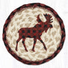 Cabin Coaster with Moose Design – Red Plaid Rustic Jute Round Mat by Earth Rugs