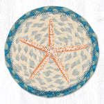 Earth Rugs Round Pencil Starfish Coaster – 7" Braided Jute Mat with Coastal Beach Design in Soft Ocean-Inspired Colors