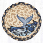 Earth Rugs Round Whale Tail Coaster – 7" Braided Jute Mat with Ocean-Inspired Design in Coastal Blues and Natural Earth Tones