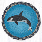 Earth Rugs Round Orca Coaster – 7" Braided Jute Mat with Hand-Stenciled Killer Whale Design in Bold Coastal Black and Blue Tones
