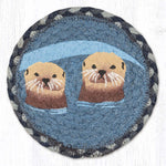 Earth Rugs Round Sea Otters Coaster – 7" Braided Jute Mat with Hand-Stenciled Ocean Otters Design in Soft Coastal Tones