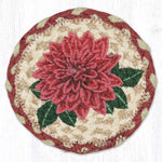 Earth Rugs Round Dahlia Coaster – 7" Braided Jute Mat with Hand-Stenciled Floral Design in Warm Burgundy and Natural Earth Tones