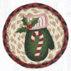 Earth Rugs Christmas Coaster – 7" Round Candy Cane Mitten Jute Mat