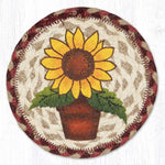 Earth Rugs Sunflower in Pot Large Round Coaster – Rustic Braided Jute 7" Mat
