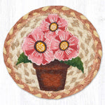 Earth Rugs Pink Floral Pot Round Coaster – 7" Jute Farmhouse Table Protection