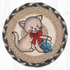 Kitten with Yarn Round Large Coaster 7"x7" Braided Jute