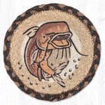 Catfish Large Coaster – 7" x 7" Round Braided Jute Hand-Stenciled Coaster By Earth Rugs