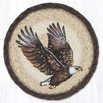 Earth Rugs Round Eagle Coaster – 7" Braided Jute Mat with Hand-Stenciled Bald Eagle in Flight Over Natural Earth-Tone Background