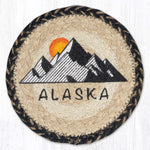 Earth Rugs Alaska Round Coaster – 7" Jute Braided Mat Featuring Moose, Bear & Mountain Silhouette in Rustic Forest Scene