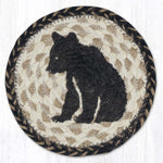 Earth Rugs Bear Cub Silhouette Round Coaster – 7" Rustic Braided Jute Mat with Black Bear Design for Cabin & Lodge Decor