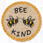Bee Kind Large Coaster – 7" x 7" Round Braided Jute Hand-Stenciled Coaster By Earth Rugs