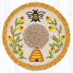Wildflower Bees Large Coaster – 7" x 7" Round Braided Jute Hand-Stenciled Tabletop Accent By Earth Rugs