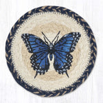 Earth Rugs Blue Swallowtail Round Large Coaster – Rustic 7" Butterfly Accent