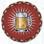 Beer Mug Large Coaster – 7" x 7" Round Braided Jute Hand-Stenciled Tabletop Accent By Earth Rugs