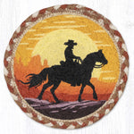 Southwestern Sunset Large Coaster – 7" x 7" Round Braided Jute Hand-Stenciled Tabletop Accent By Earth Rugs