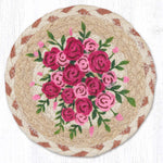 Basket Flowers Large Coaster – 7" x 7" Round Braided Jute Hand-Stenciled Tabletop Accent By Earth Rugs