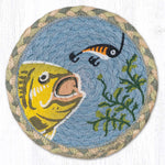 Fish with Lure 1 Large Coaster – 7" x 7" Round Braided Jute Hand-Stenciled Tabletop Accent By Earth Rugs