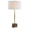 Uttermost 30433 Booker Thin Brass Table Lamp with Brown Marble Foot & White Linen Shade 34" High