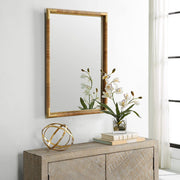 Uttermost Kampar Vanity Mirror Antiqued Gold Iron Frame Hand Wrapped Rattan