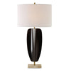 Uttermost 30384 Kure Black Iron Table Lamp with Tribal Sculpture Design and Travertine Base