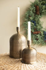Set of 2 Antique Brass Bell Taper Candle Holders 9" H for Christmas Decor by Kalalou