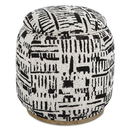 Uttermost 23195 Dialogue Poof Ottoman with Removable Top and Black Off White Abstract Pattern