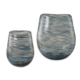 Uttermost 18158 Aurora Swirl Glass Vases Blue and Gold Set of 2 with Bubble Glass Design