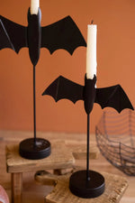 Set of 2 Black Bat Candle Holders 14.5" H With Dimensional Wings by Kalalou
