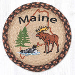 Moose Printed Round Trivet – 10" x 10" Braided Jute Hand-Stenciled Tabletop Accent By Earth Rugs