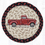 Red Truck Printed Round Trivet – 10" x 10" Braided Jute Hand-Stenciled Tabletop Accent By Earth Rugs