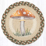 Earth Rugs Light Mushroom Printed Round Jute Trivet with Nature-Inspired Design, 10 Inch Diameter