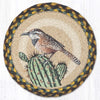 Southwestern Cactus Wren Bird Round Jute Trivet – 10" Rustic Table Decor