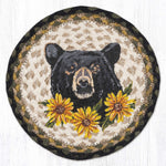 Earth Rugs Bear Floral Printed Round Jute Trivet – 10" Rustic Wildlife Design with Nature-Inspired Art, Heat-Resistant Eco Accent