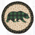 Earth Rugs Green Plaid Bear Printed Round Jute Trivet – 10" Rustic Cabin Accent with Heat-Resistant Braided Natural Design