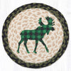 Green Plaid Moose Trivet – Rustic 10" Round Jute Lodge Accent