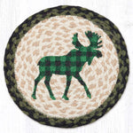 Earth Rugs Green Plaid Moose Printed Round Jute Trivet – 10" Rustic, Heat-Resistant Eco-Friendly Braided Design