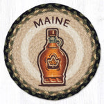 Maine Maple Syrup Printed Round Trivet 10"x10" – Natural Jute Braided Rustic Kitchen Table Decor By Earth Rugs