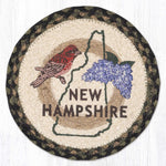 Earth Rugs NH State Bird Printed Round Jute Trivet – 10" Rustic Braided Eco-Friendly Heat-Resistant Style