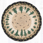 Tree Scene Printed Round Trivet 10"x10" – Natural Jute Braided Rustic Cabin Table Decor By Earth Rugs